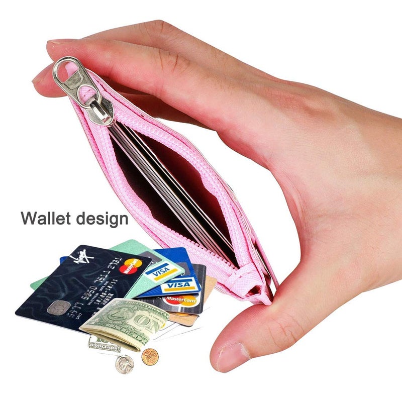 HASFINE ID Badge Holder with Lanyard,2 Sided 5 Card Slots ID Card Holder Wallet with PU Leather Zipper Pocket and Detachable Keychain Lanyard for Teens Women(Pink) - Image 5